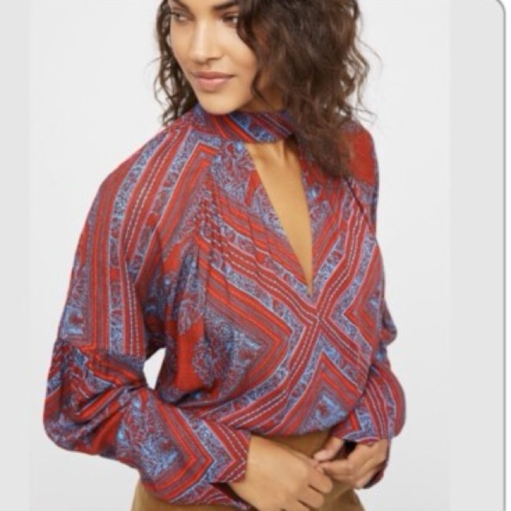 Free People Red and Blue Patterned Tunic